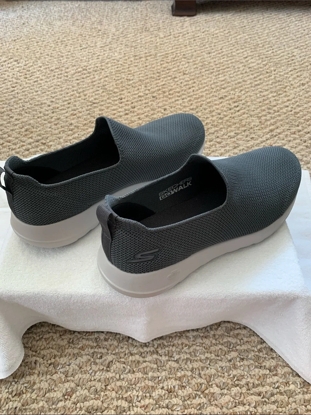 Skechers Men's Slip-On Mesh Loafers — Dark Gray with White Sole